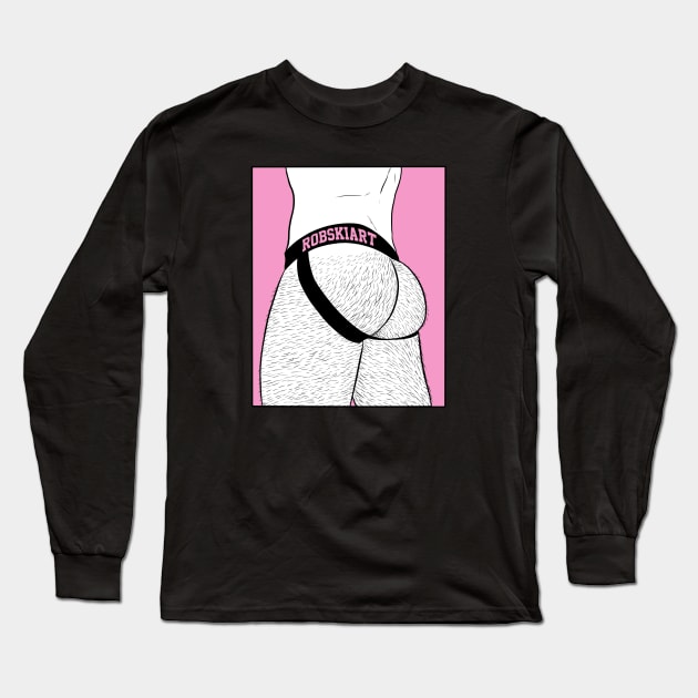 Jock butt - pink and white Long Sleeve T-Shirt by RobskiArt